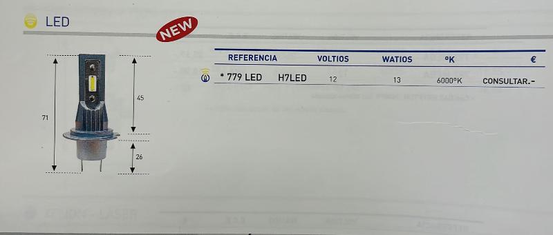 H7 LED 6000K Amolux 779LED · 13W 12V · E13 R37 · Máxima Visibilidad