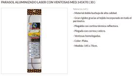 Pool Line 6452 - *NETO* PARASOL ALUMINIZADO LASER CON VENTOSAS MED.145X70